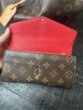 Louis Vuitton Monogram Canvas Wallet with Red Interior